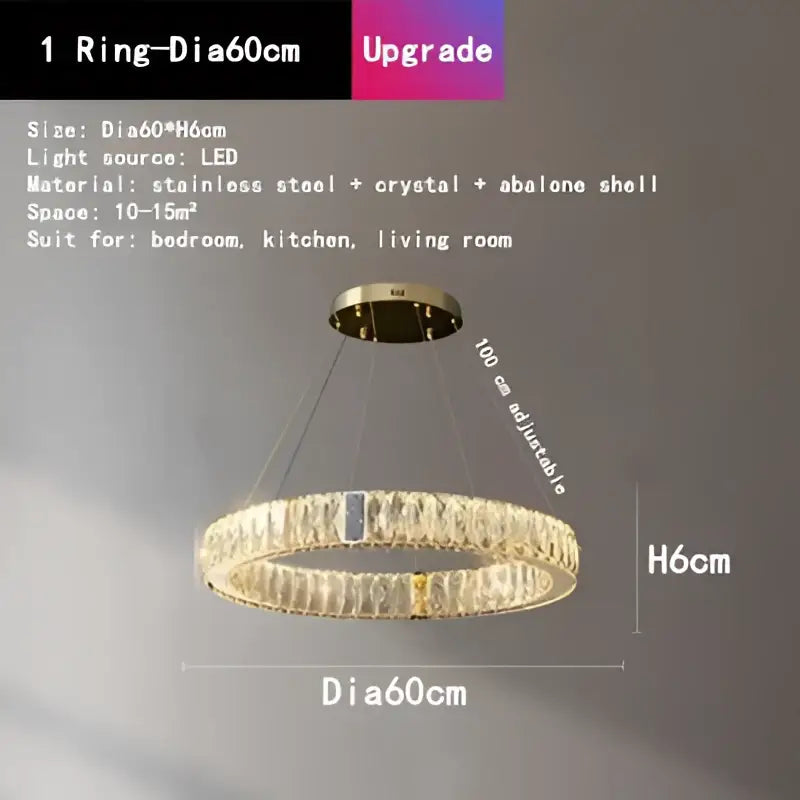 Gold circular crystal led chandelier dining room light
