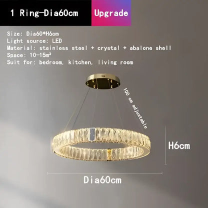 Gold circular crystal led chandelier dining room light