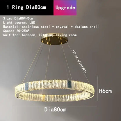 Gold circular crystal led chandelier dining room light