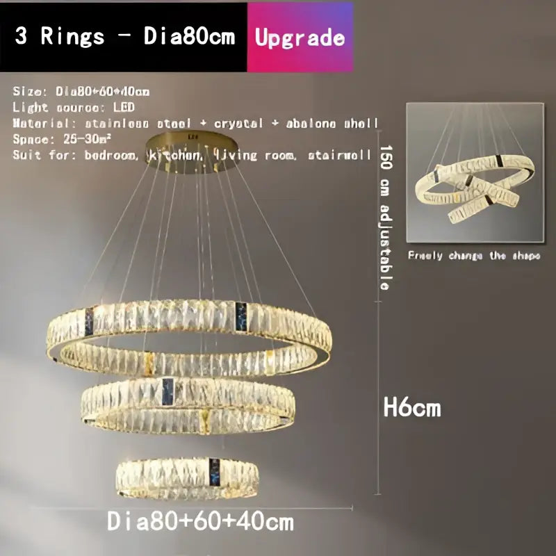 Gold circular crystal led chandelier dining room light