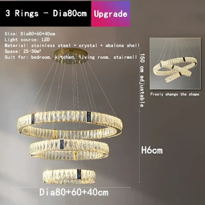 Gold circular crystal led chandelier dining room light