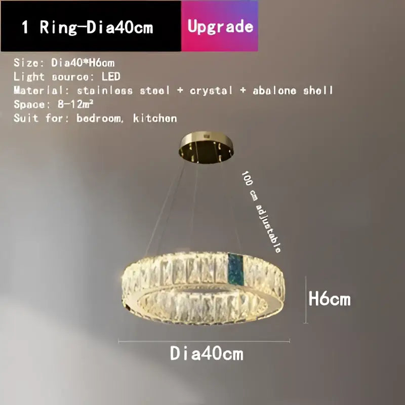Gold circular crystal led chandelier dining room light