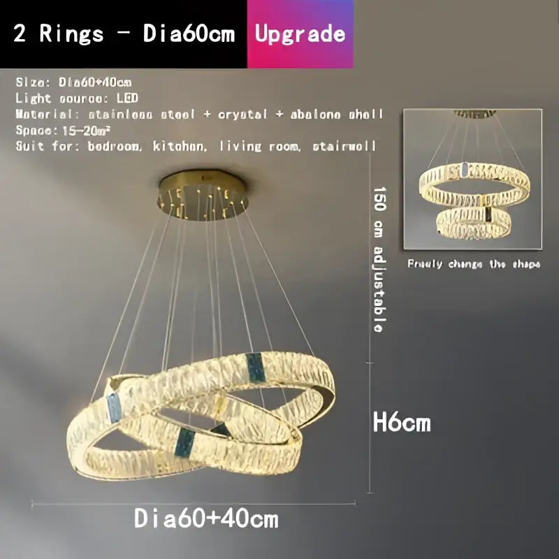 Gold circular crystal led chandelier dining room light