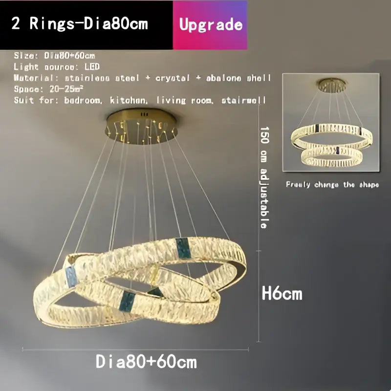 Gold circular crystal led chandelier dining room light