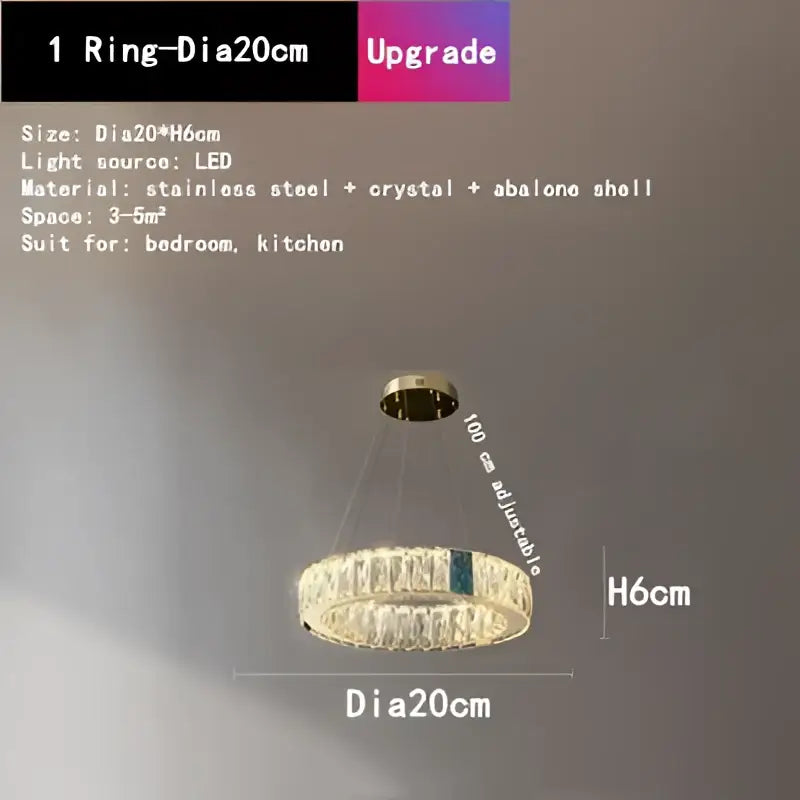 Gold circular crystal led chandelier dining room light