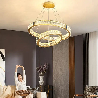 Gold circular crystal led chandelier dining room light