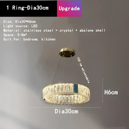 Gold circular crystal led chandelier dining room light