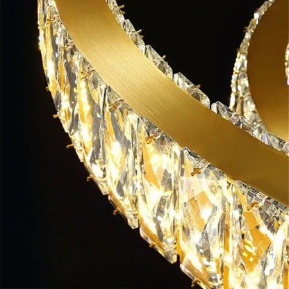 Gold circular crystal led chandelier dining room light