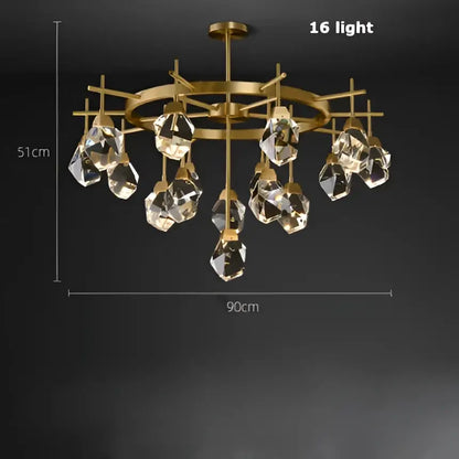 Gold circular diamond crystal stone lustre chandelier dining room