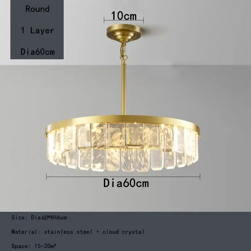 Gold cloud mist crystal chandelier dining room pendant light