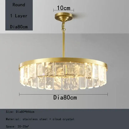 Gold cloud mist crystal chandelier dining room pendant light