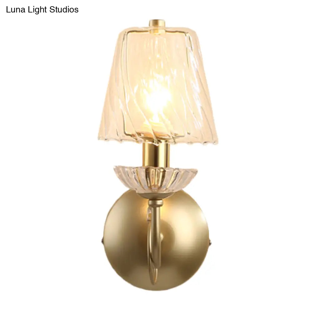 DecorBites™ Gold Conical Sconce with Clear Twisted Glass Shade - Minimalist Single Bulb Wall Light
