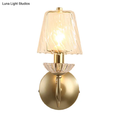 DecorBites™ Gold Conical Sconce with Clear Twisted Glass Shade - Minimalist Single Bulb Wall Light