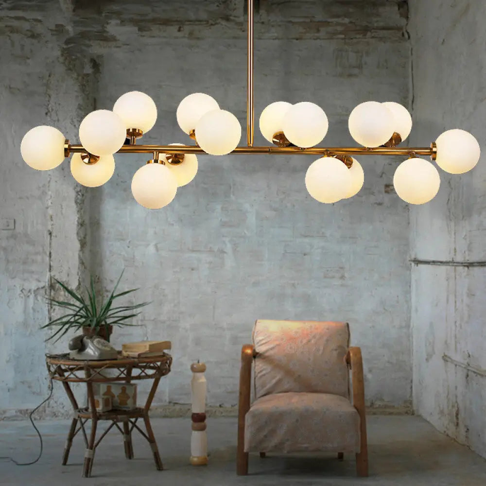 DecorBites™ Gold Contemporary Chandelier – Cream Glass Pendant Light Fixture for Dining Room