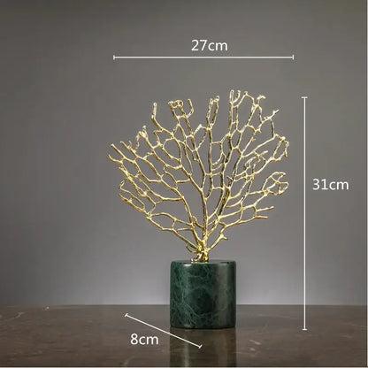 Gold coral crystal tree glass sculptures living room decor
