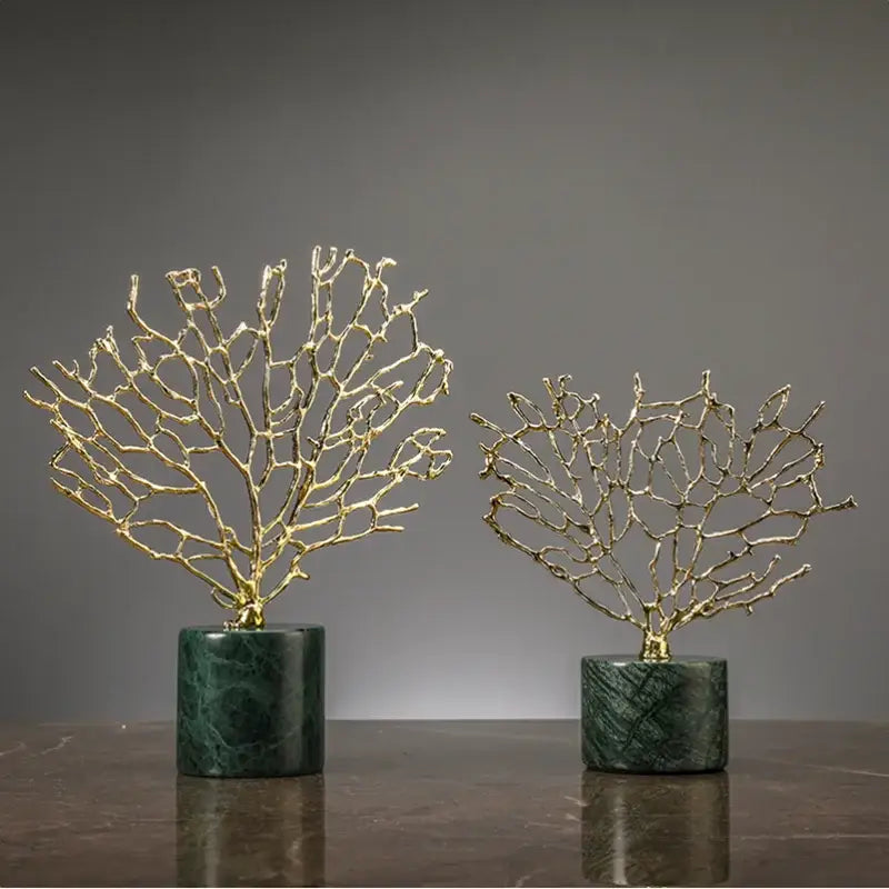 Gold coral crystal tree glass sculptures living room decor