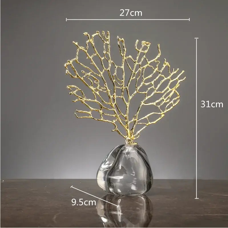 Gold coral crystal tree glass sculptures living room decor