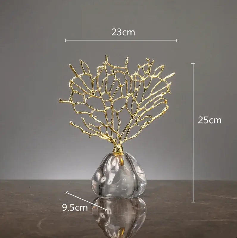 Gold coral crystal tree glass sculptures living room decor