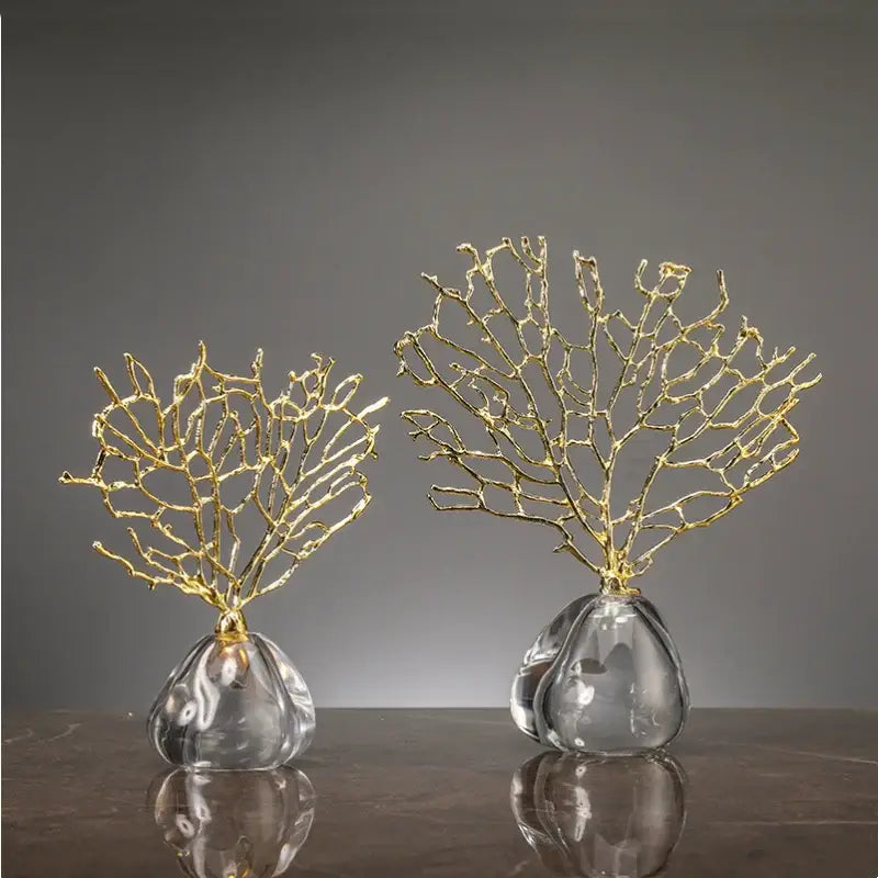 Gold coral crystal tree glass sculptures living room decor