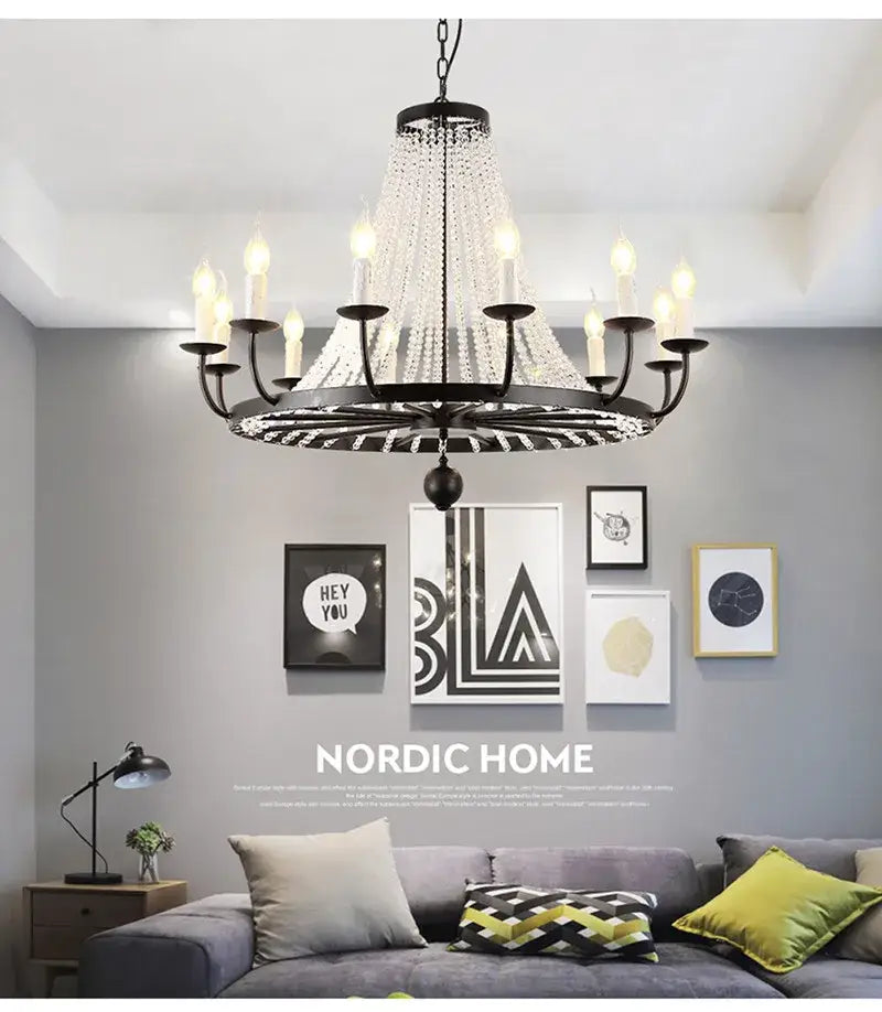 Gold country candle crystal chandelier dining room pendant light