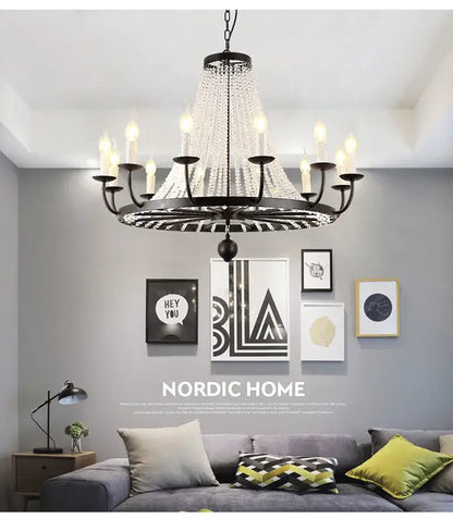 Gold country candle crystal chandelier dining room pendant light