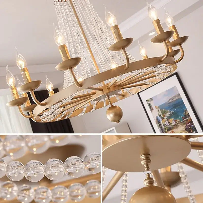 Gold country candle crystal chandelier dining room pendant light
