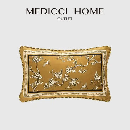 Gold crane birds branches lumbar pillow case living room cushion