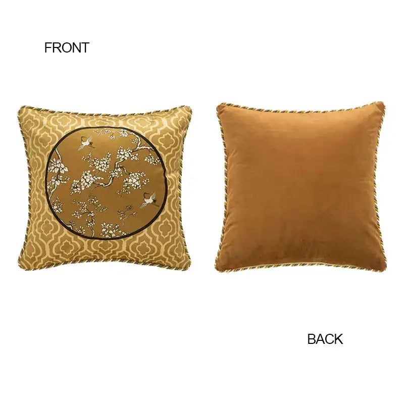 Gold crane birds branches lumbar pillow case living room cushion