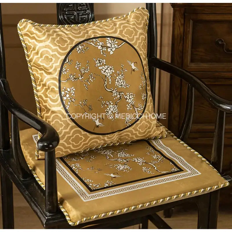 Gold crane birds branches lumbar pillow case living room cushion