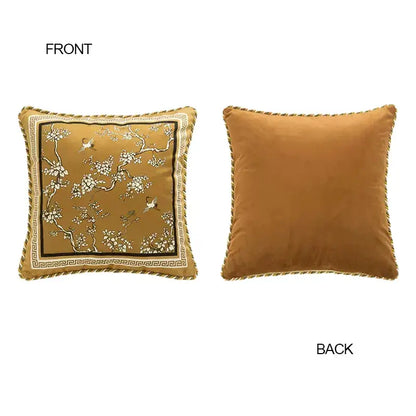 Gold crane birds branches lumbar pillow case living room cushion