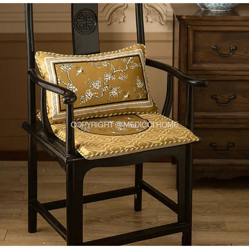 Gold crane birds branches lumbar pillow case living room cushion
