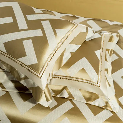 Gold & cream egyptian cotton bedding set bedroom jacquard brocade