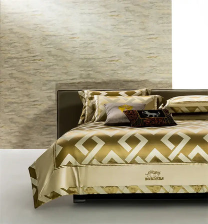 Gold & cream egyptian cotton bedding set bedroom jacquard brocade