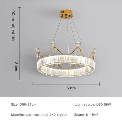 Gold crown crystal chandelier bedroom petal ring light