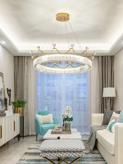 Gold crown crystal chandelier bedroom petal ring light