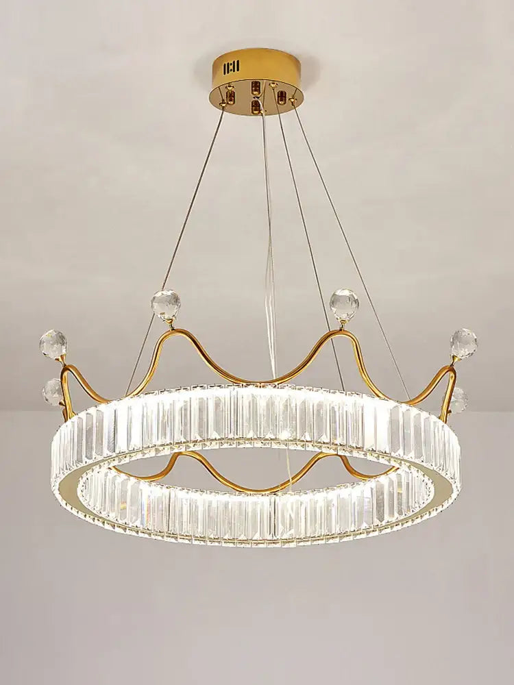 Gold crown crystal chandelier bedroom petal ring light