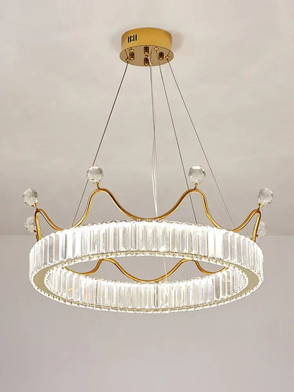 Gold crown crystal chandelier bedroom petal ring light