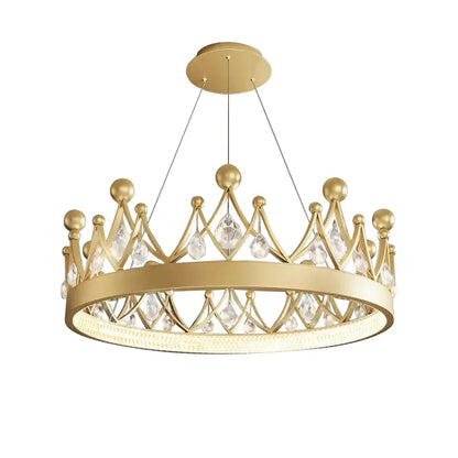 Gold crown crystal chandelier pendant light for bedroom