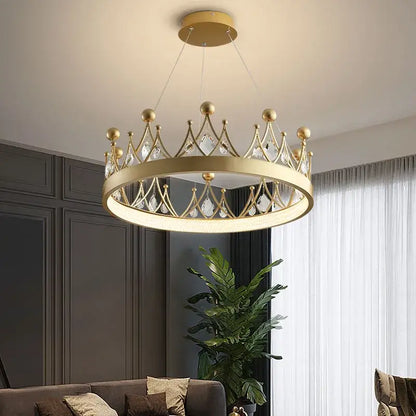 Gold crown crystal chandelier pendant light for bedroom