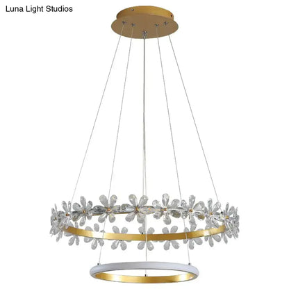 Gold crown crystal flower pendant light bedroom chandelier