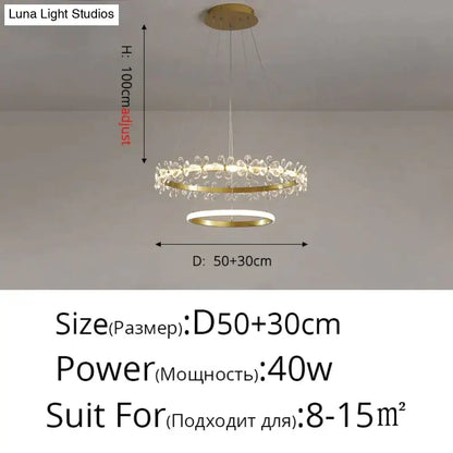 Gold crown crystal flower pendant light bedroom chandelier