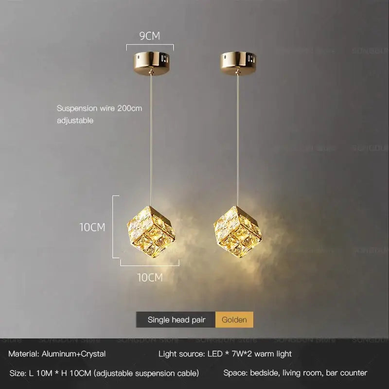 Gold crystal bedside chandelier wall light for bedroom