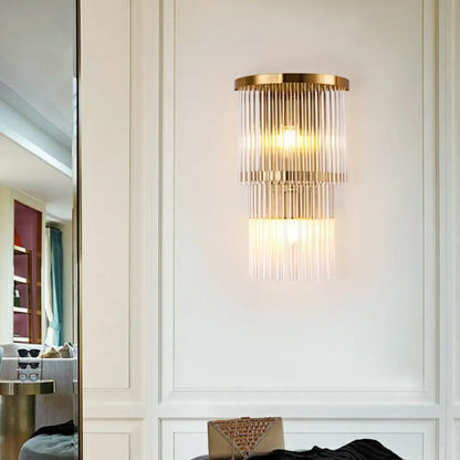 DecorBites™ Gold Crystal Bedside Wall Sconce with 2/3 Tiers and 1/3 Light - Postmodern Triangle Design