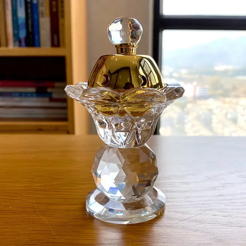 Gold crystal candle holder & metal incense burner – dining room decor