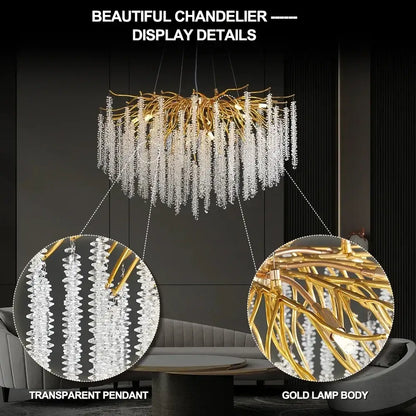 Gold crystal ceiling chandelier for living room