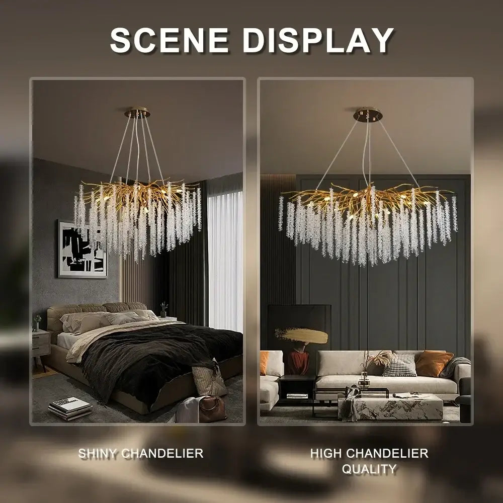 Gold crystal ceiling chandelier for living room