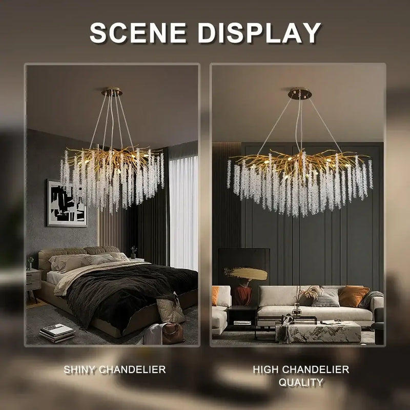 Gold crystal ceiling chandelier for living room