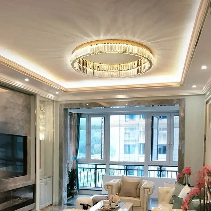 Gold crystal circle ceiling chandelier for living room
