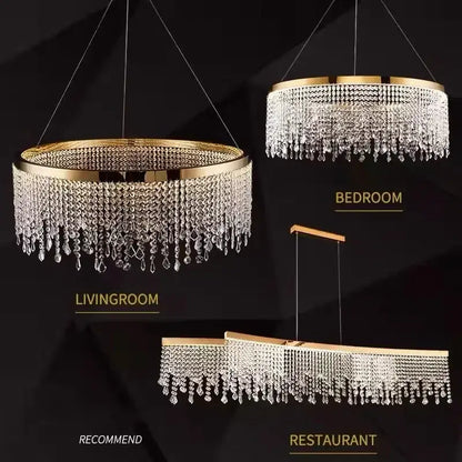Gold crystal circle led chandelier for luxury living room
