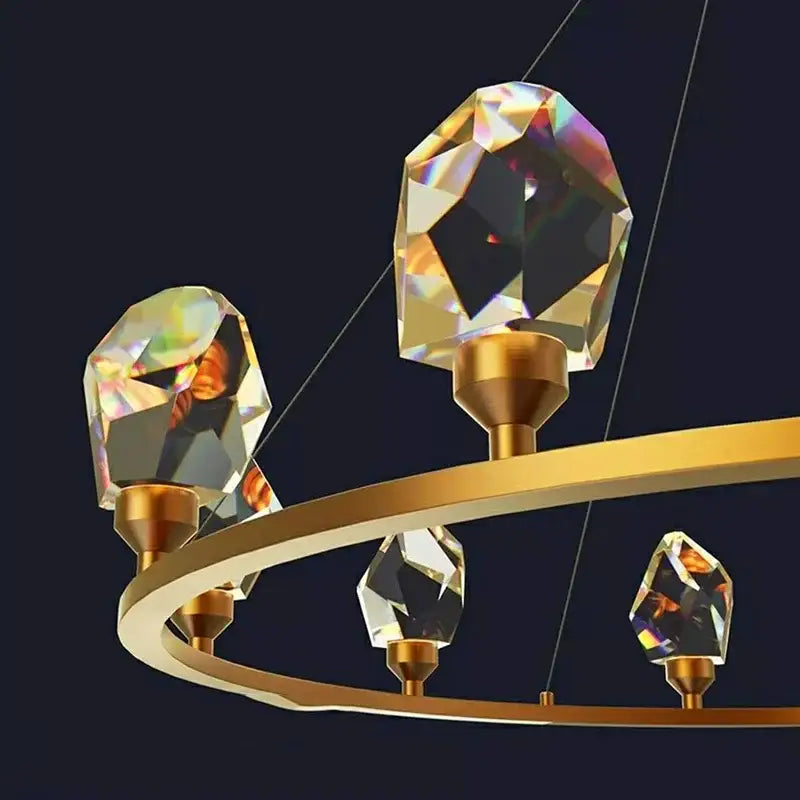 Gold crystal circular dining room chandelier pendant light